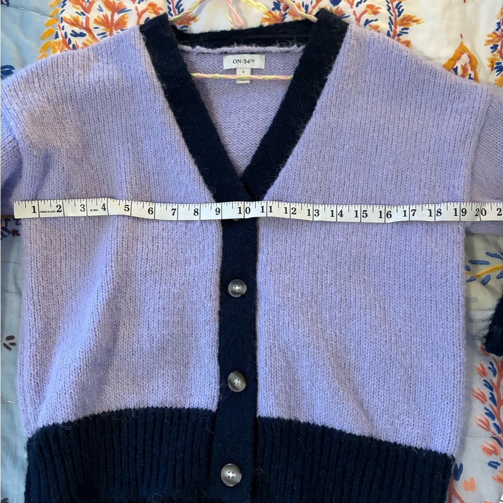 On 34th Purple and navy knit Cardigan Sweater small - Picture 9 of 9
